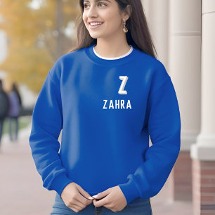 Bold  fonts - whhite& blue personalised sweatshirt