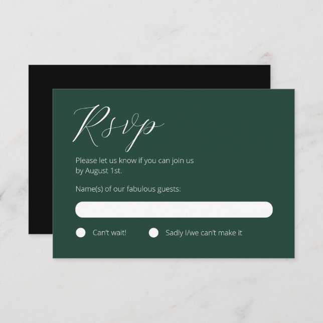 Bold Forest Green and Black  RSVP card (Front/Back)