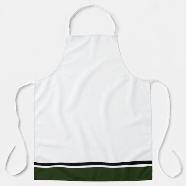 Bold Forest Green Black Racing Stripes On White Apron (Front)