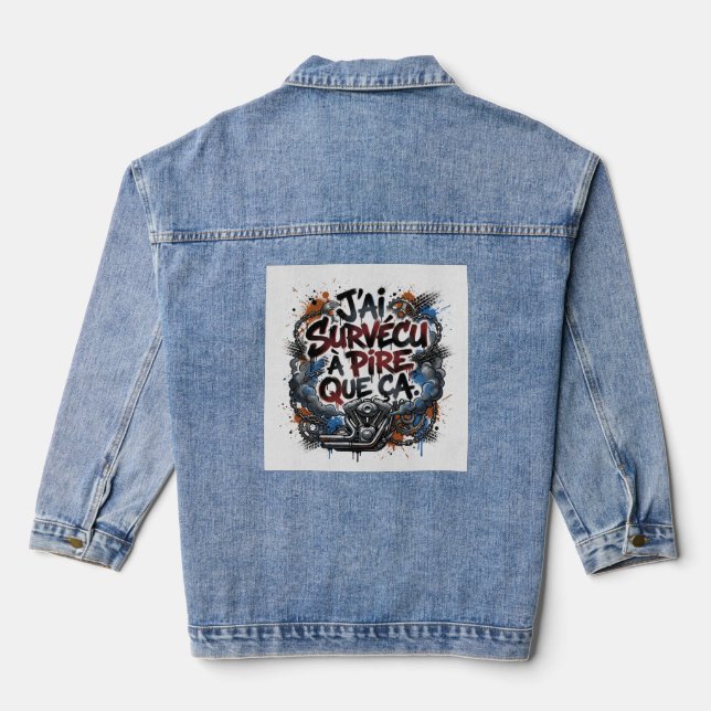 Bold French biker quote – graffiti Denim Jacket (Back)
