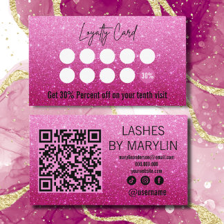  Bold Fuchsia Glitter Ombre Lash Technician Loyalty Card