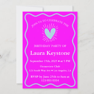 Bold Fuchsia & Light Blue Birthday Invitation