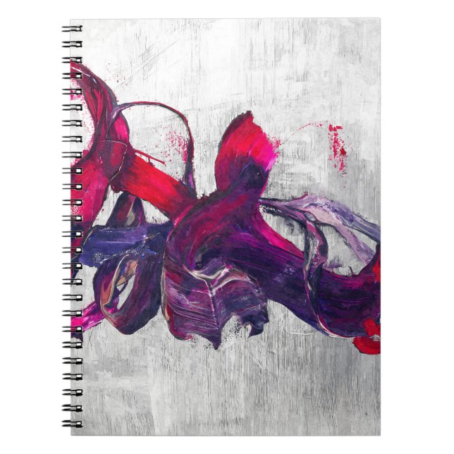 Bold Fuchsia Purple Silver Brush Abstract Notebook (Front)