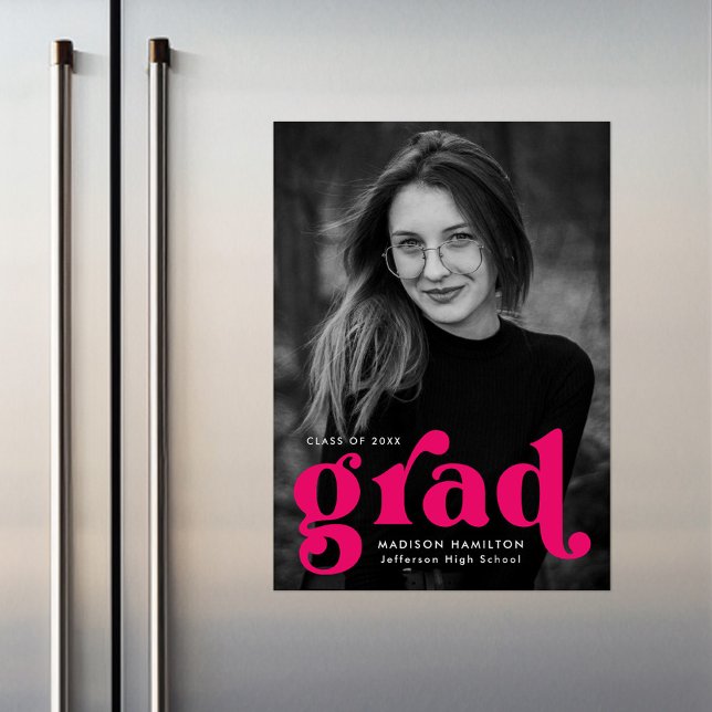 Bold Fuchsia Typography Photo Graduation Magnetic Invitation (Creator Uploaded)