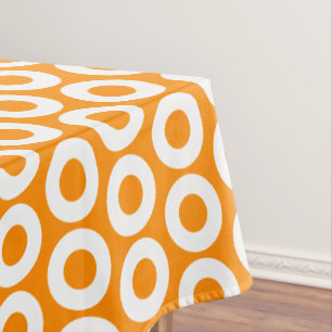 Bold Fun Bright Orange White Geometric Pattern Tablecloth