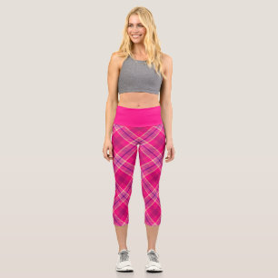 Bold Fun Colourful Pink & Purple Plaid Capri Leggings
