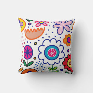 bold fun flowers in bright colours cushion