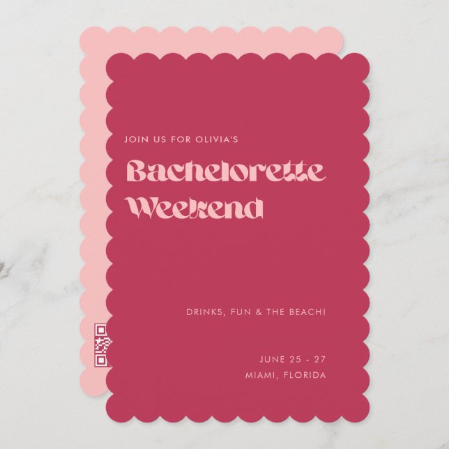 Bold Fun Girly Pink Magenta Bachelorette Weekend Invitation (Front/Back)