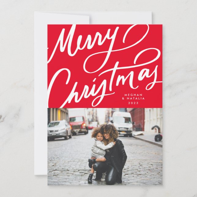 Bold Fun Hand Lettered Merry Christmas Holiday Card (Front)