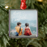 Bold Fun Hand Lettered Merry Christmas Metal Ornament<br><div class="desc">My hand lettering greeting perfectly complements a single portrait photo. Requests always welcome! Thanks for visiting my Zazzle store!</div>
