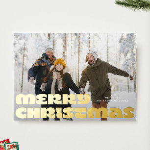 Bold FUN Modern Gold Photo MERRY Christmas Foil Holiday Card