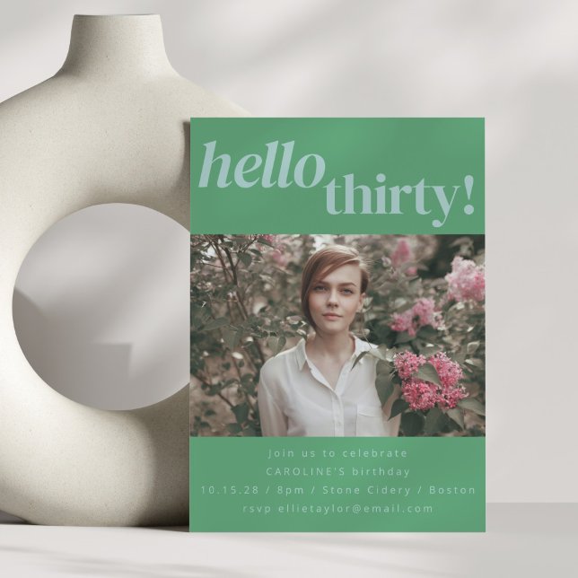 Bold Fun Modern Green 30th Birthday Party Photo  Invitation (Creator Uploaded)