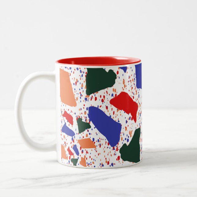 Bold Fun Terrazzo Fractal Splash Art Two-Tone Coffee Mug (Left)
