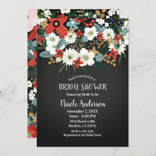 Bold Funky Colourful Floral Dark Chic Bridal Showe Invitation