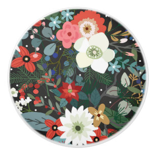 Bold Funky Colourful Floral Dark Chic Modern Flowe Ceramic Knob