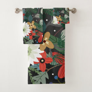 Bold Funky Colourful Floral Dark Chic Modern Trend Bath Towel Set