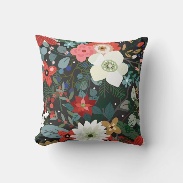 Bold Funky Colourful Floral Dark Chic Modern Trend Cushion (Front)