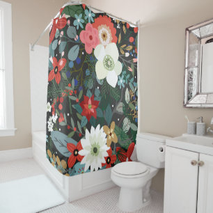 Bold Funky Floral Dark Chic Modern Vintage Chic Shower Curtain