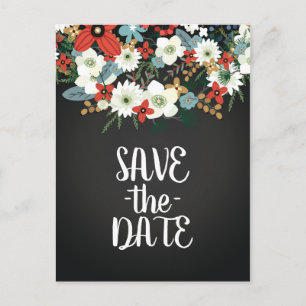 Bold Funky Floral Dark Chic Wedding Save the Date Announcement Postcard