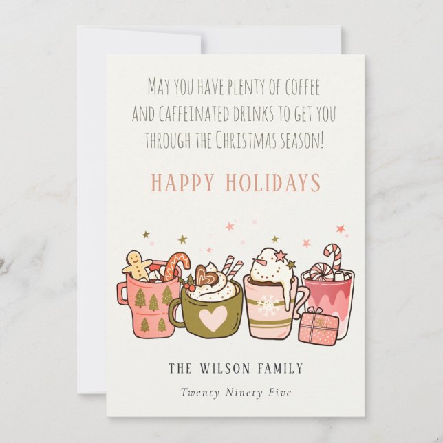 Bold Funny Coffee Caffeinated Drinks Christmas Holiday Card (Front)
