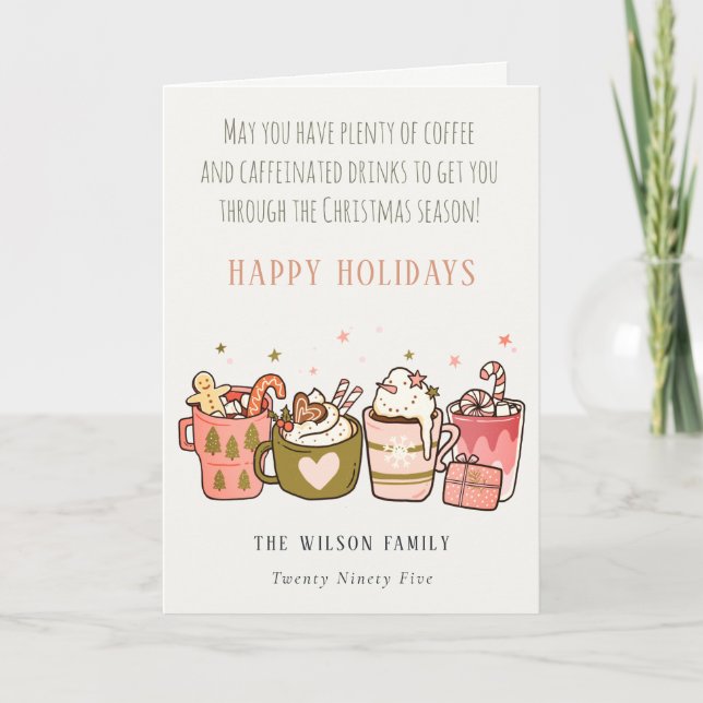 Bold Funny Coffee Caffeinated Drinks Christmas Holiday Card (Front)