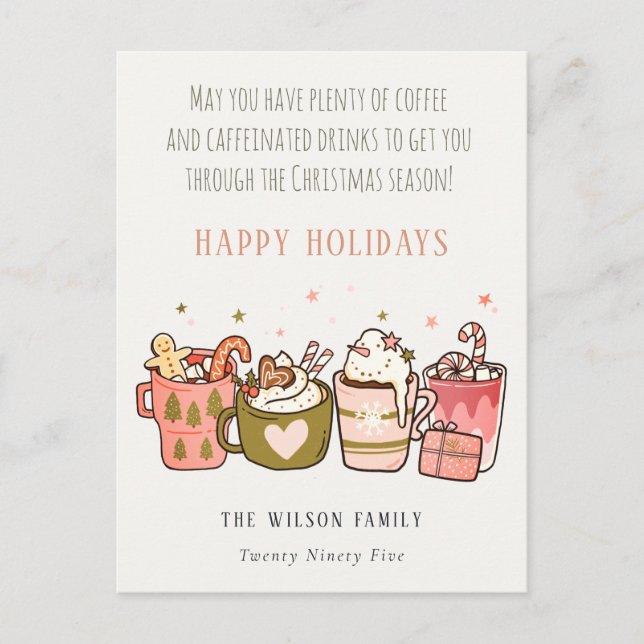 Bold Funny Coffee Caffeinated Drinks Christmas Holiday Postcard (Front)