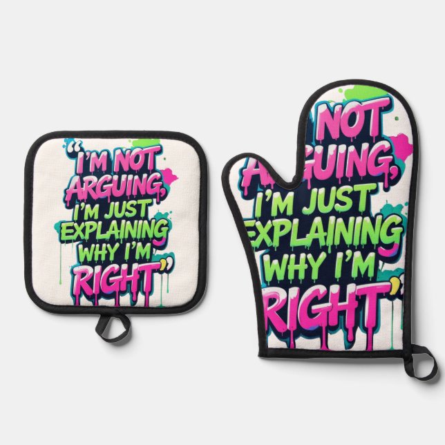 Bold Funny Quote Neon Graffiti Design Oven Mitt & Pot Holder Set (Front)