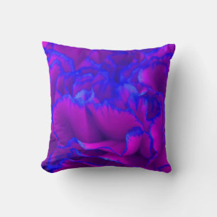 Bold Fuschia Pink and Blue Carnation Flower Cushion