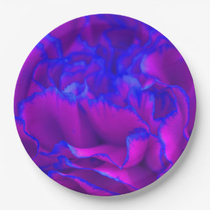 Bold Fuschia Pink and Blue Carnation Flower Paper Plate