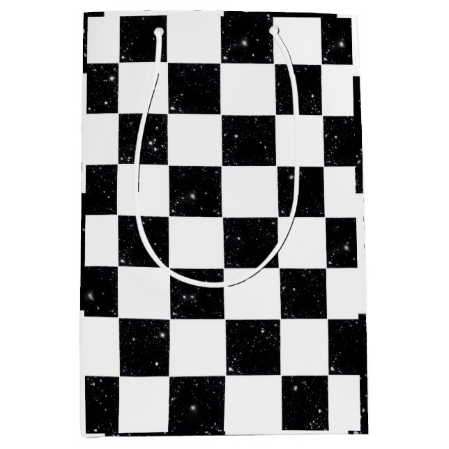 Bold Galaxy Black & White Check Classic Pattern Medium Gift Bag (Front)