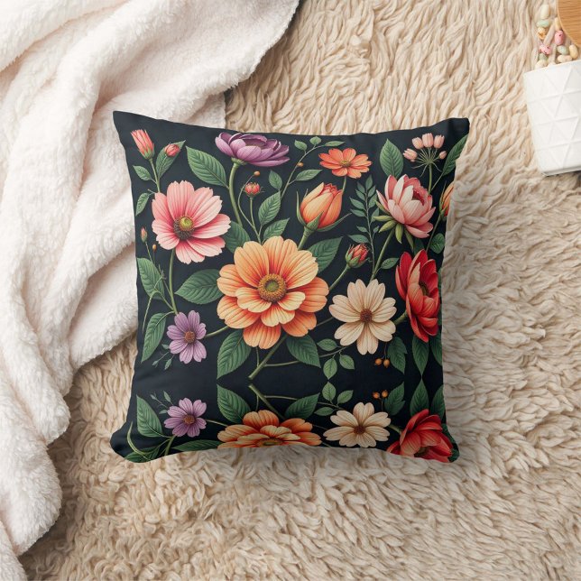 Bold Garden Bloom Accent Pillow  (A burst of bold blooms to brighten any cozy corner.)