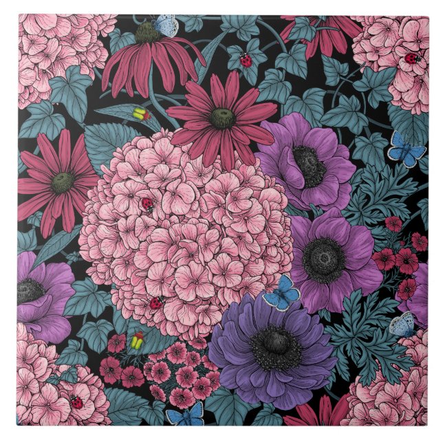 Bold garden florals ceramic tile (Front)