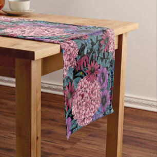 Bold garden florals short table runner
