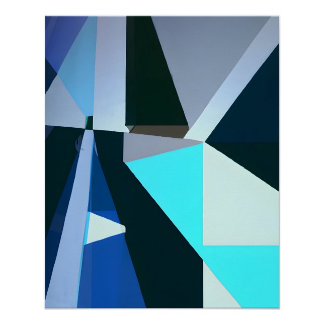 Bold Geometric Abstract in Cool Blues Poster (Front)