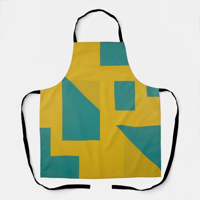 Bold Geometric Abstract Yellow Teal Apron (Front)