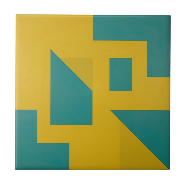 Bold Geometric Abstract Yellow Teal Ceramic Tile (Front)