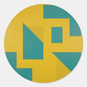 Bold Geometric Abstract Yellow Teal Classic Round Sticker