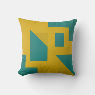 Bold Geometric Abstract Yellow Teal Cushion