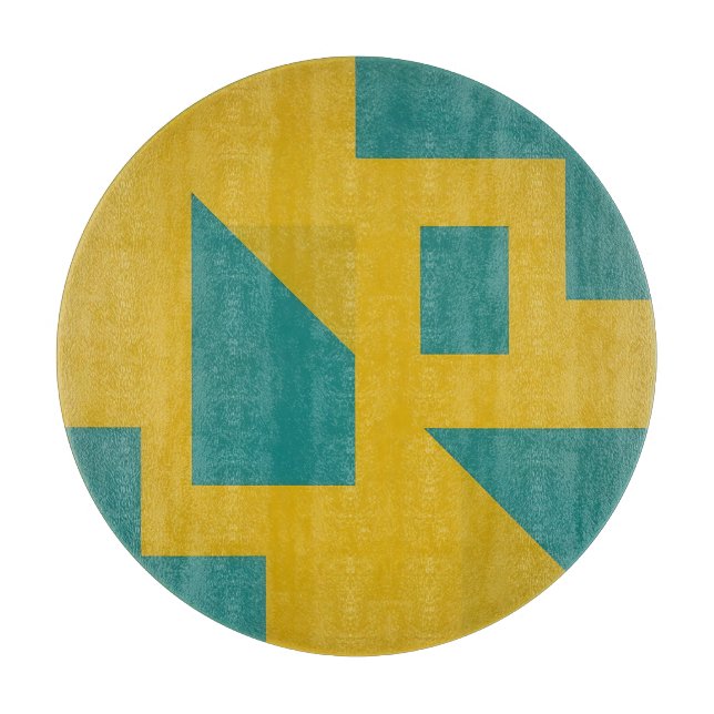 Bold Geometric Abstract Yellow Teal Cutting Board (Front)