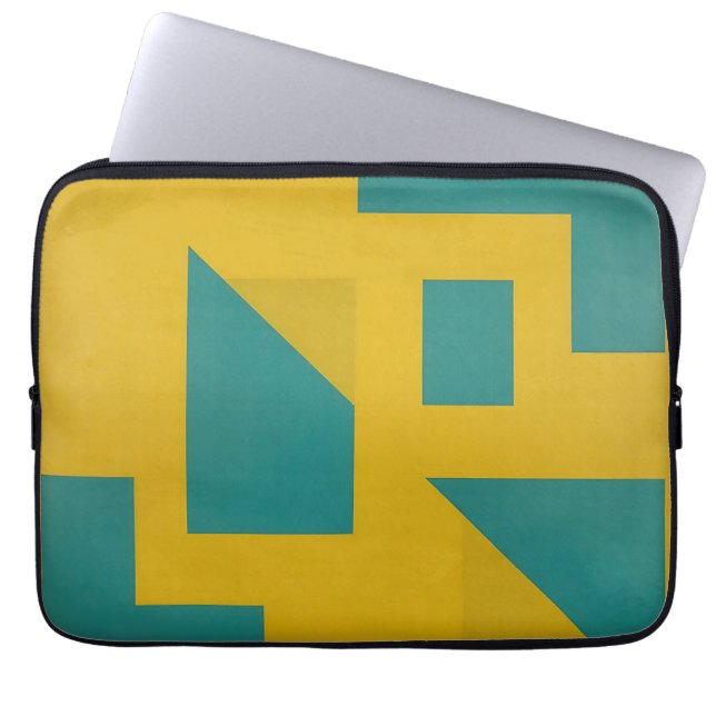 Bold Geometric Abstract Yellow Teal Laptop Sleeve (Front)