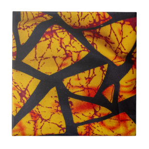 Bold Geometric African Wax Print Fabric - Gold, Re Ceramic Tile