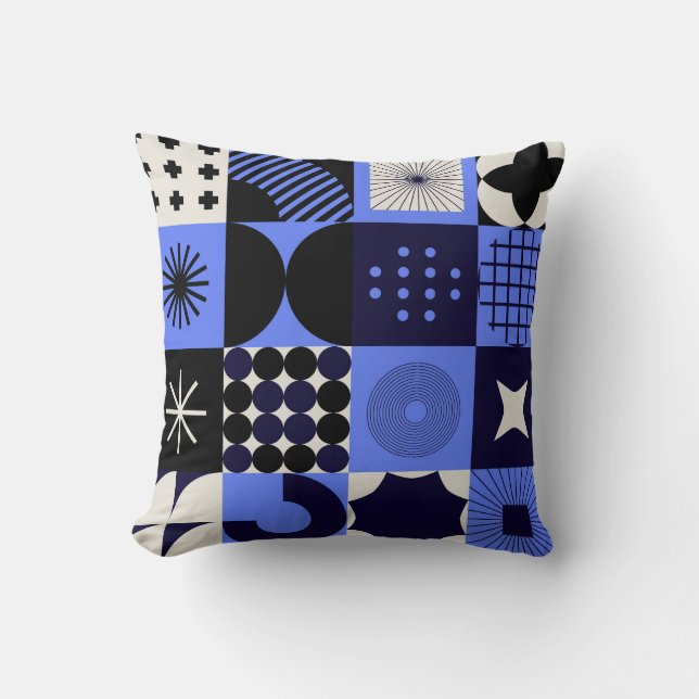 Bold Geometric Bauhaus Retrofuturistic Pattern Cushion (Front)