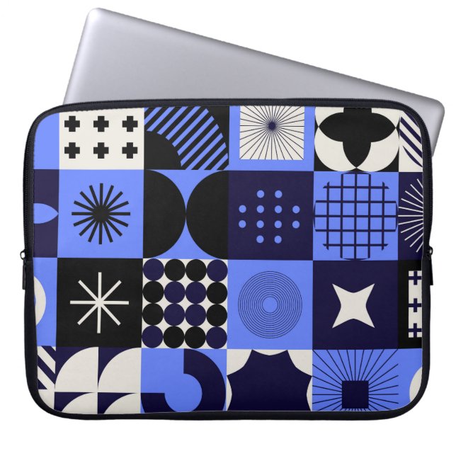 Bold Geometric Bauhaus Retrofuturistic Pattern Laptop Sleeve (Front)