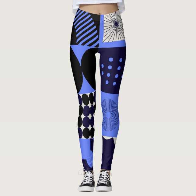 Bold Geometric Bauhaus Retrofuturistic Pattern Leggings (Front)