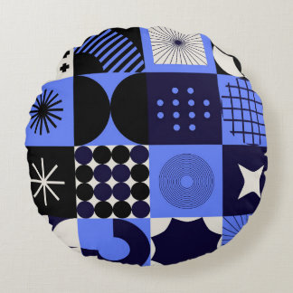 Bold Geometric Bauhaus Retrofuturistic Pattern Round Cushion