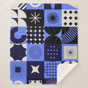Bold Geometric Bauhaus Retrofuturistic Pattern Sherpa Blanket