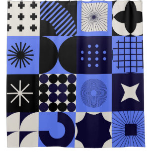 Bold Geometric Bauhaus Retrofuturistic Pattern Shower Curtain