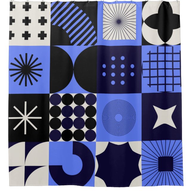 Bold Geometric Bauhaus Retrofuturistic Pattern Shower Curtain (Front)