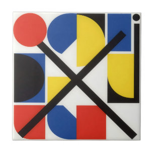 Bold Geometric Bauhaus Suprematist Art Ceramic Tile