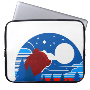 Bold Geometric Bear and Forest Illustration Laptop Sleeve